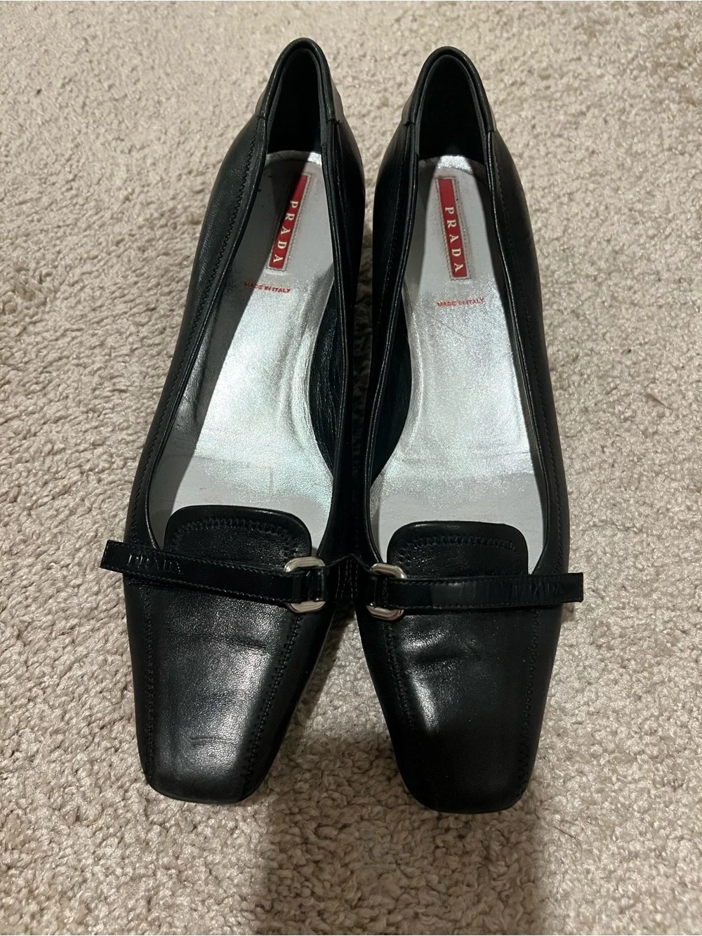 Prada | Shoes | Prada Black Leather Squaretoe Loafers For  display picture 3